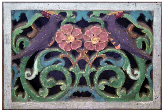 A Wheatley tile cold air return depicts parrots. Image courtesy of Wooden Nickel Antiques.